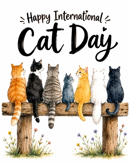 Cats On A Fence virtual National Cat Day card