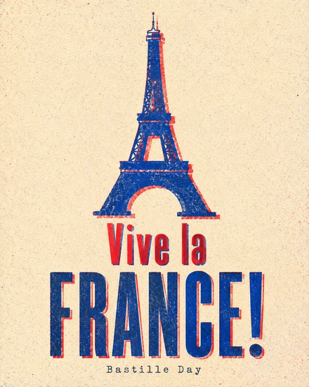 Vintage Press Print virtual Bastille Day card