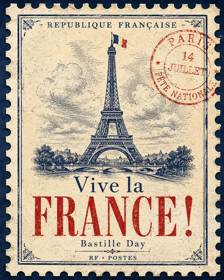 Vintage Postage Stamp virtual Bastille Day card