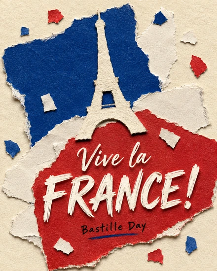 Torn Paper Pride virtual Bastille Day card