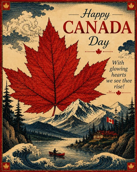 Glowing Hearts Rise virtual Canada Day card