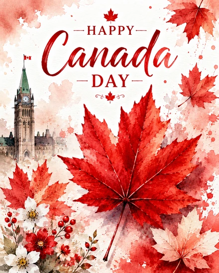Watercolor Maple Charm virtual Canada Day card
