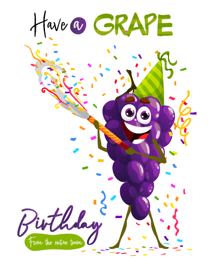 Cheerful Purple Fruit virtual Funny Birthday card