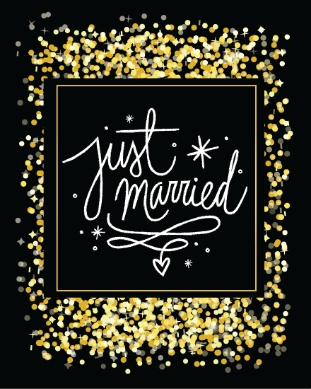 Just Married Gold virtual Wedding Congratulations card