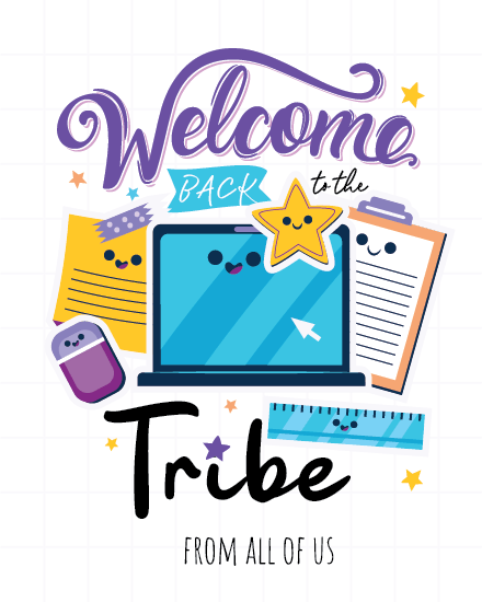 Stationery Characters virtual Welcome Back card