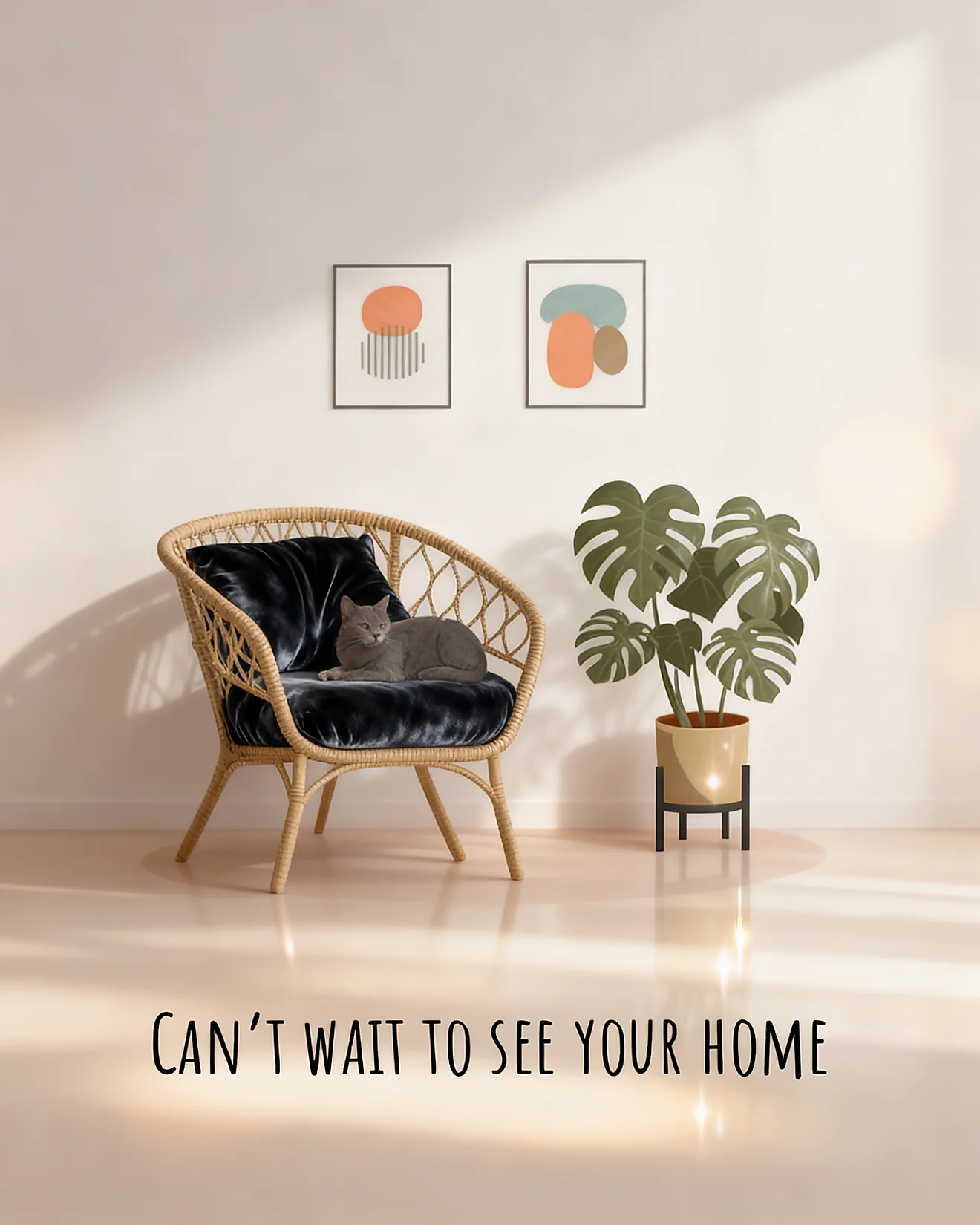 Boho Living Room Cat virtual New House card