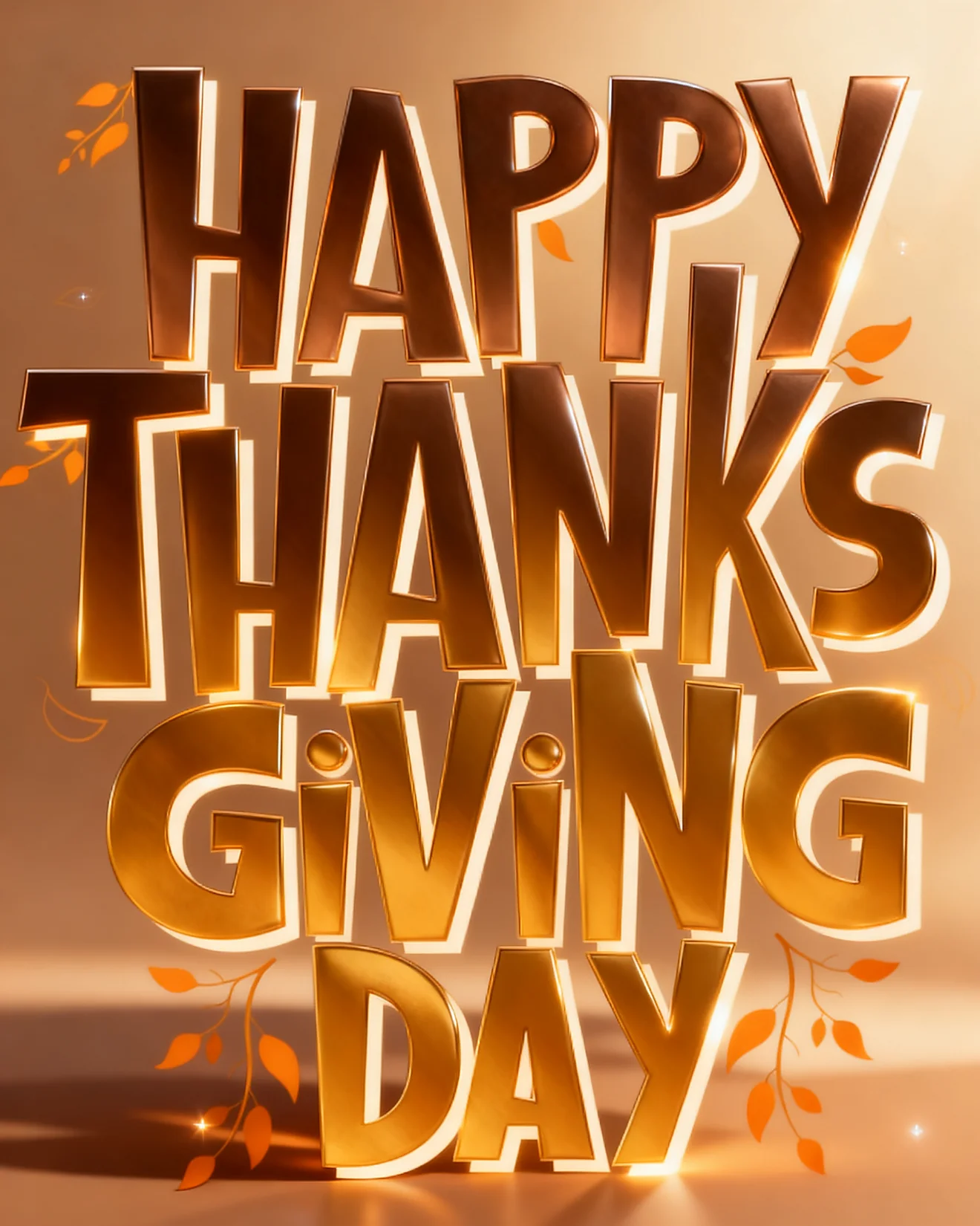 Bold Bronze 3d Block virtual Thanks Giving card