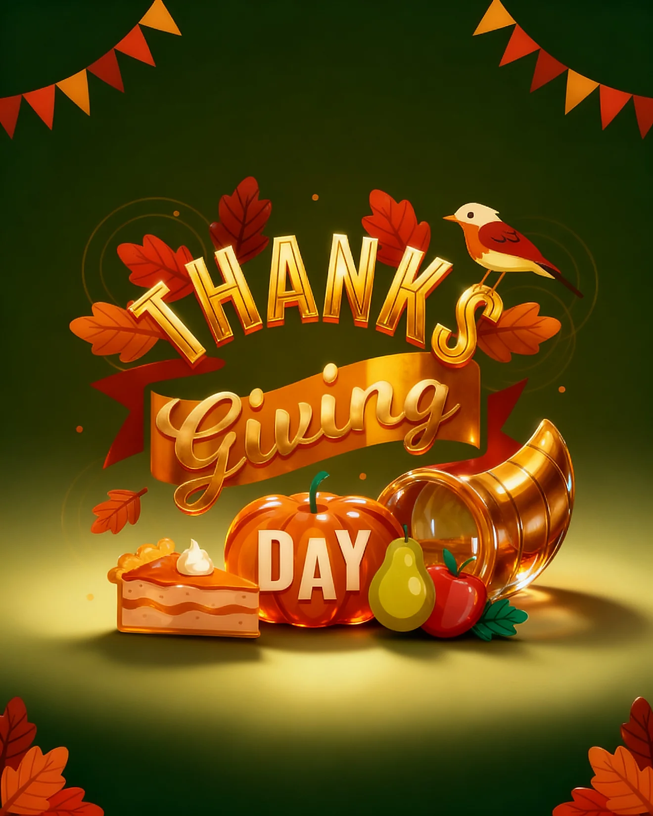 Cornucopia Robin Harvest virtual Thanks Giving card