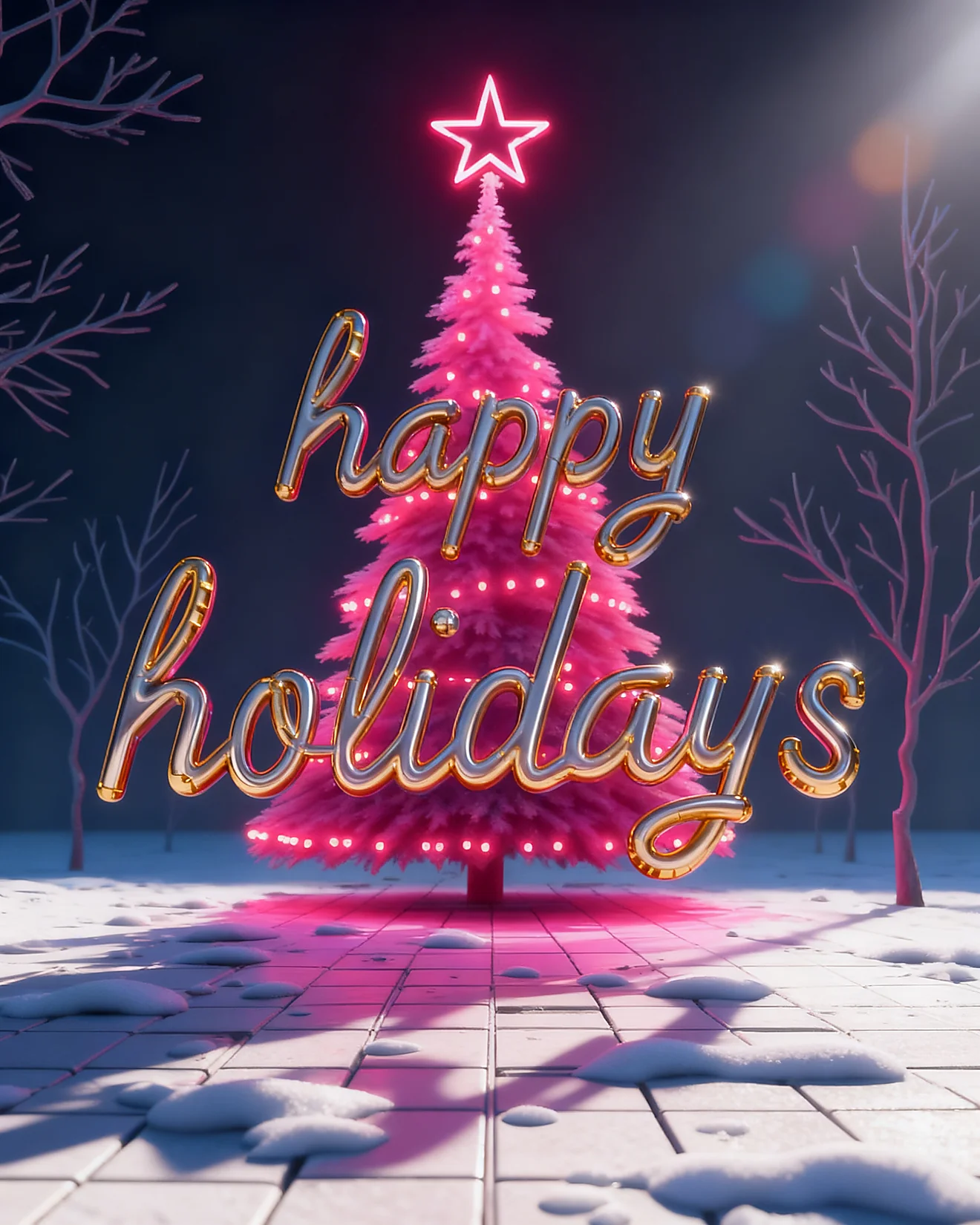 Neon Pink Snowy Tree