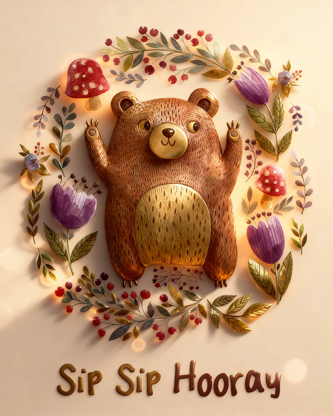 Sip Sip Hooray Bear virtual Cheers card