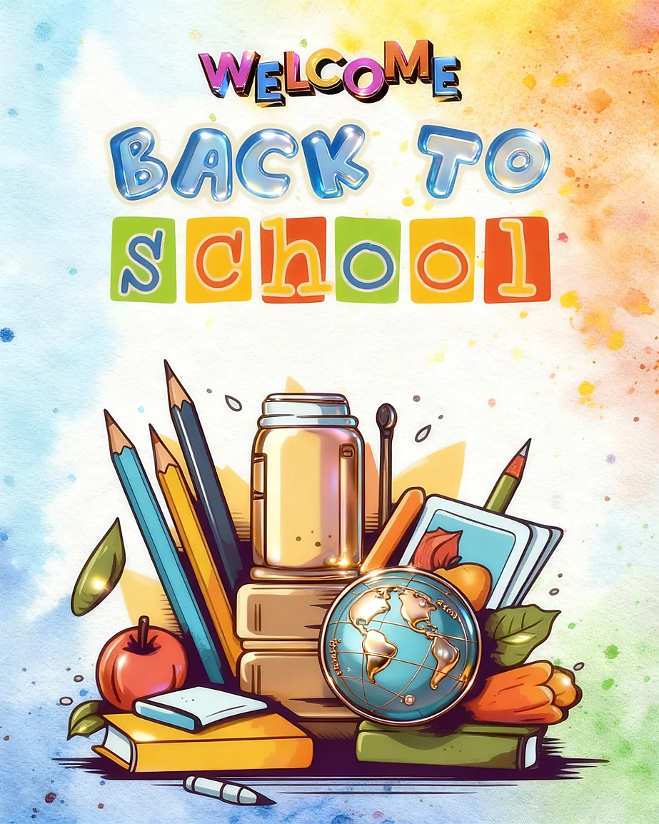 Watercolor Globe Stationery virtual Back To School card
