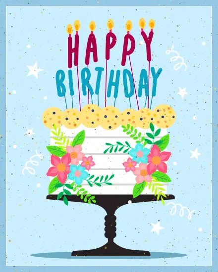 Floral Candle Cake virtual Birthday card