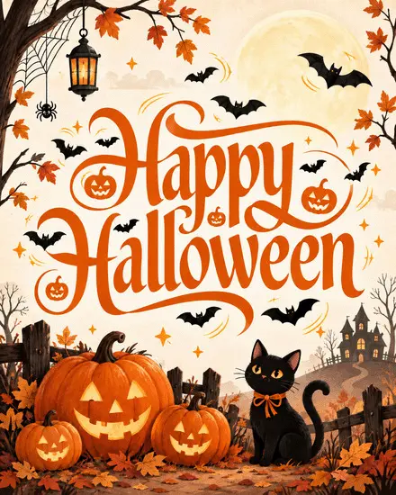 Spooky Cat Pumpkins virtual Halloween card