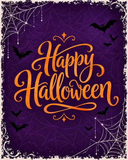 Purple Bats Webs virtual Halloween card