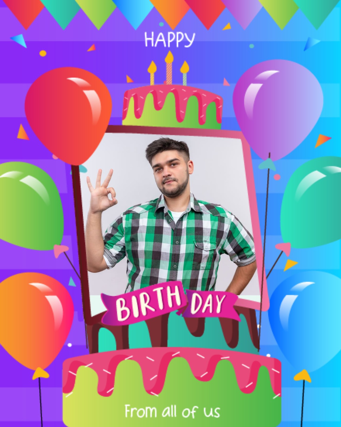 create free Birthday Cake Frame with Balloons group card