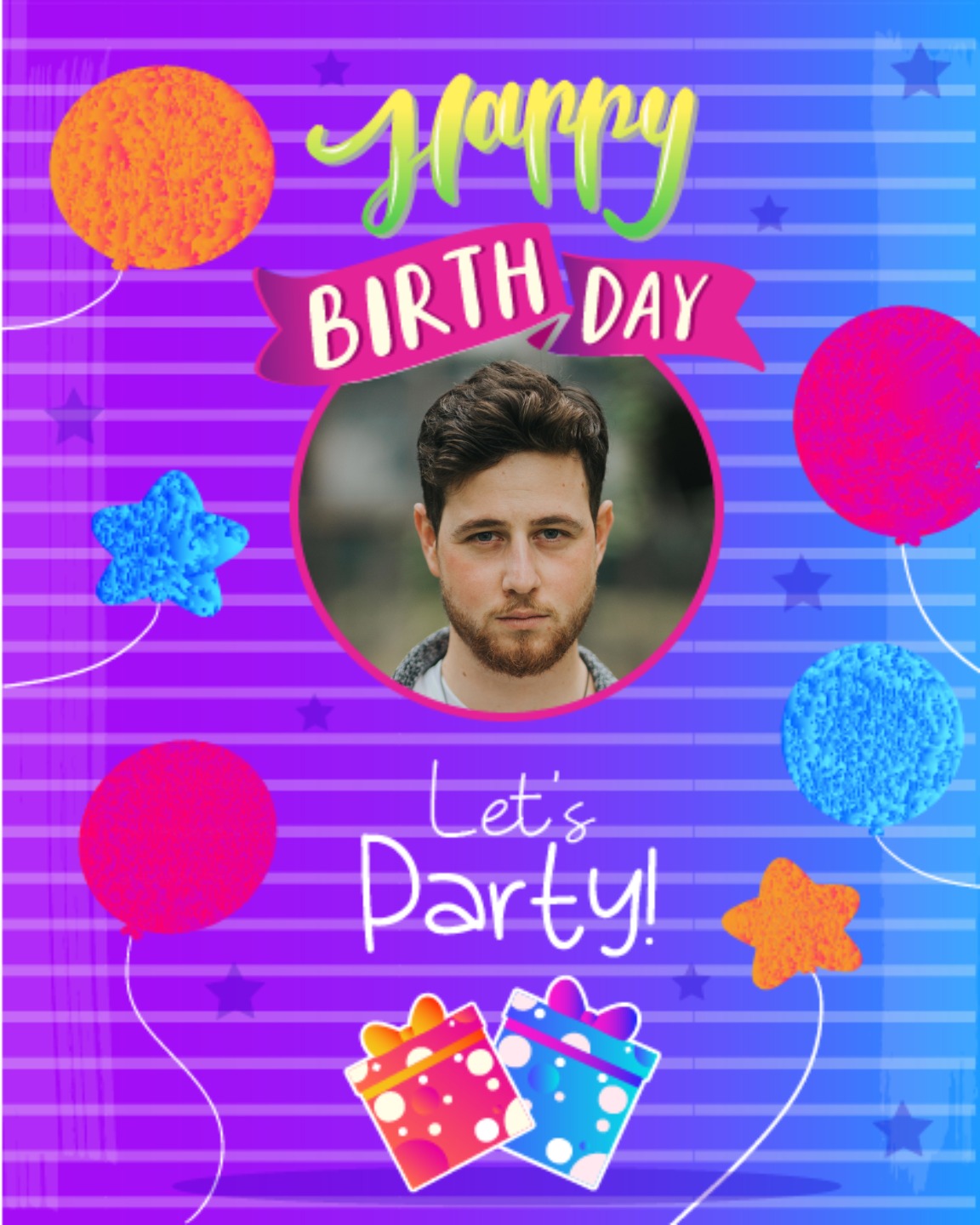 create free Party Card with Balloons and Gift Boxes group card